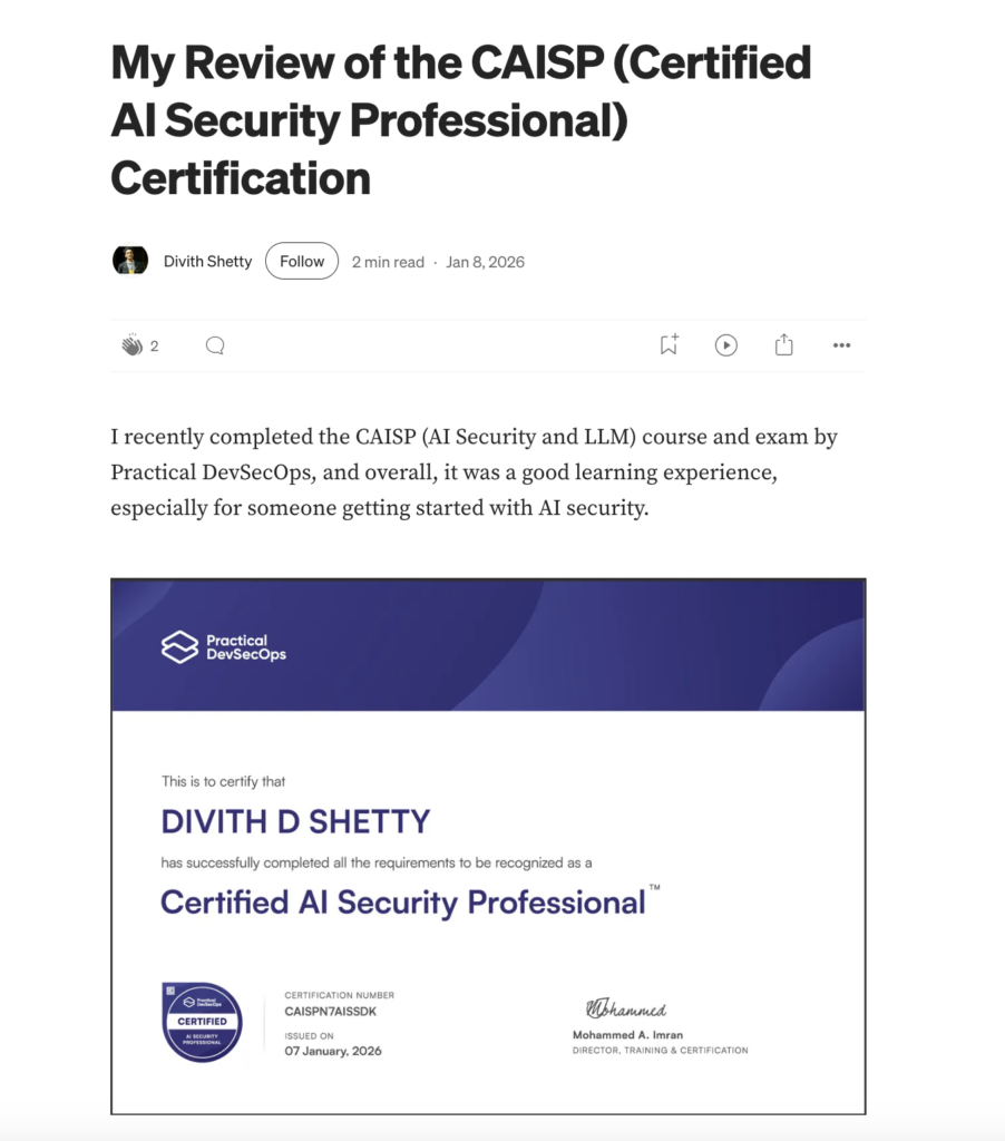 Medium review on CAISP certification course