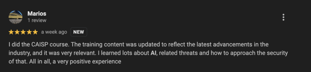 Google reviews on Practical DevSecOps Certified AI Security Professional (CAISP) course 2026