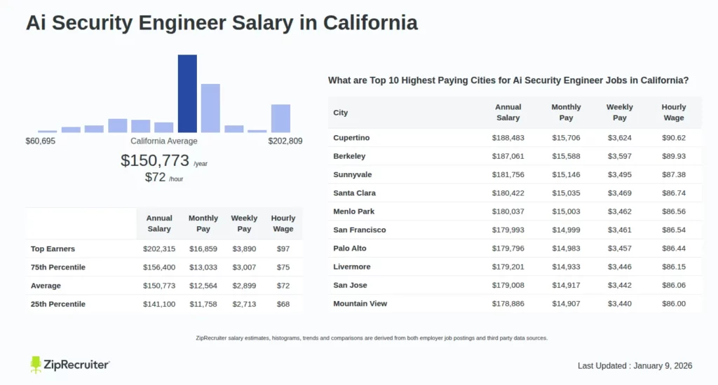 AI Security Engineers Salary in California region - United States 2026 - ZipRecruiter