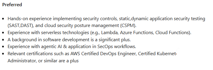 Preferred DevSecOps Skiils